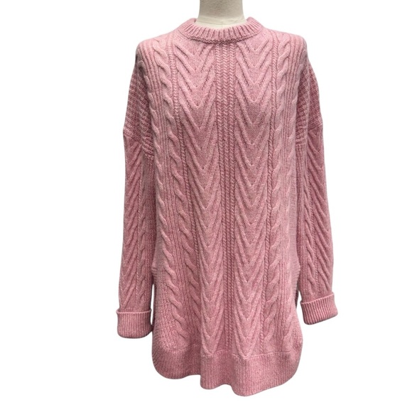 J Crew Cable Knit Tunic Sweater Cashmere Mohair Womens Size S Pink Oversized - Picture 1 of 14